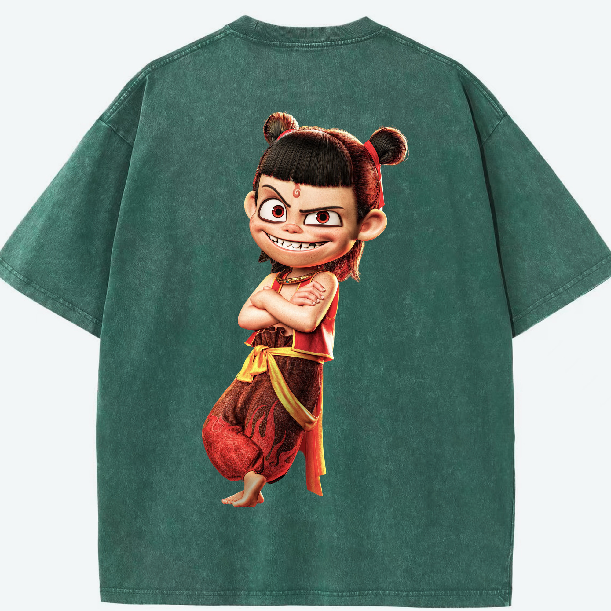 （画像用） Ne Zha 2 ナタ 魔童の大暴れ 綿100% ヴィンテージ風 半袖Tシャツ（背面プリント）